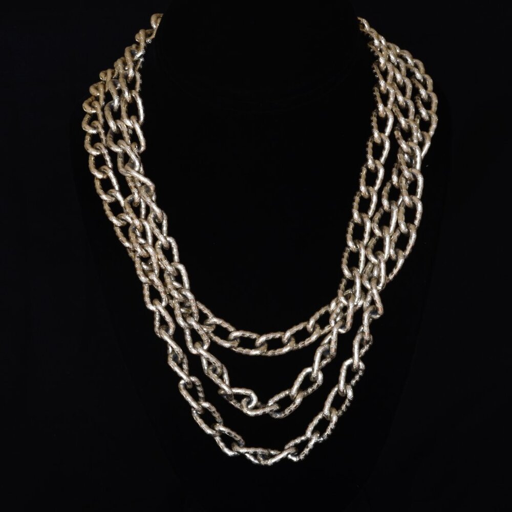 West Germany 60" Long Vintage Textured Metal Chain Necklace - Signed